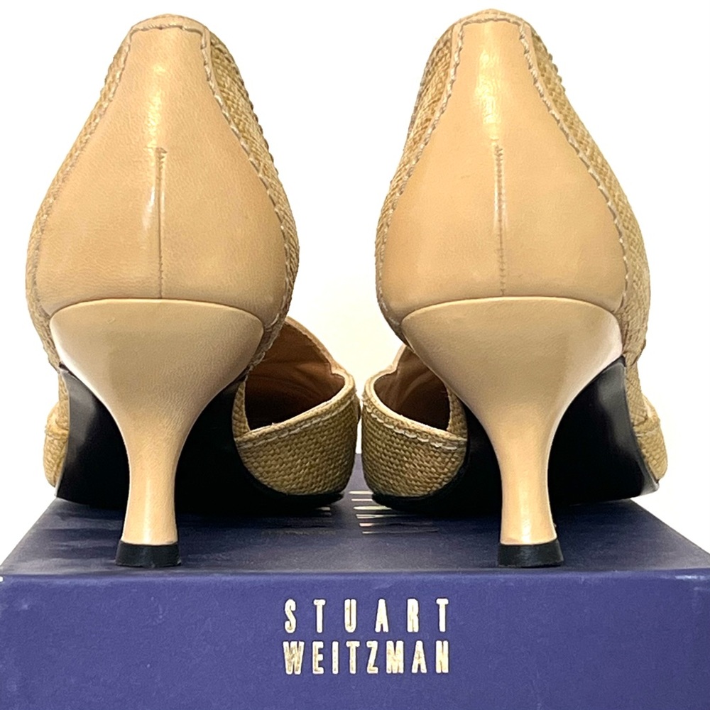 Stuart Weitzman Tan Malt Linen Tweed Heels Elegant Design Limited Wear Size 9M - Picture 5 of 8